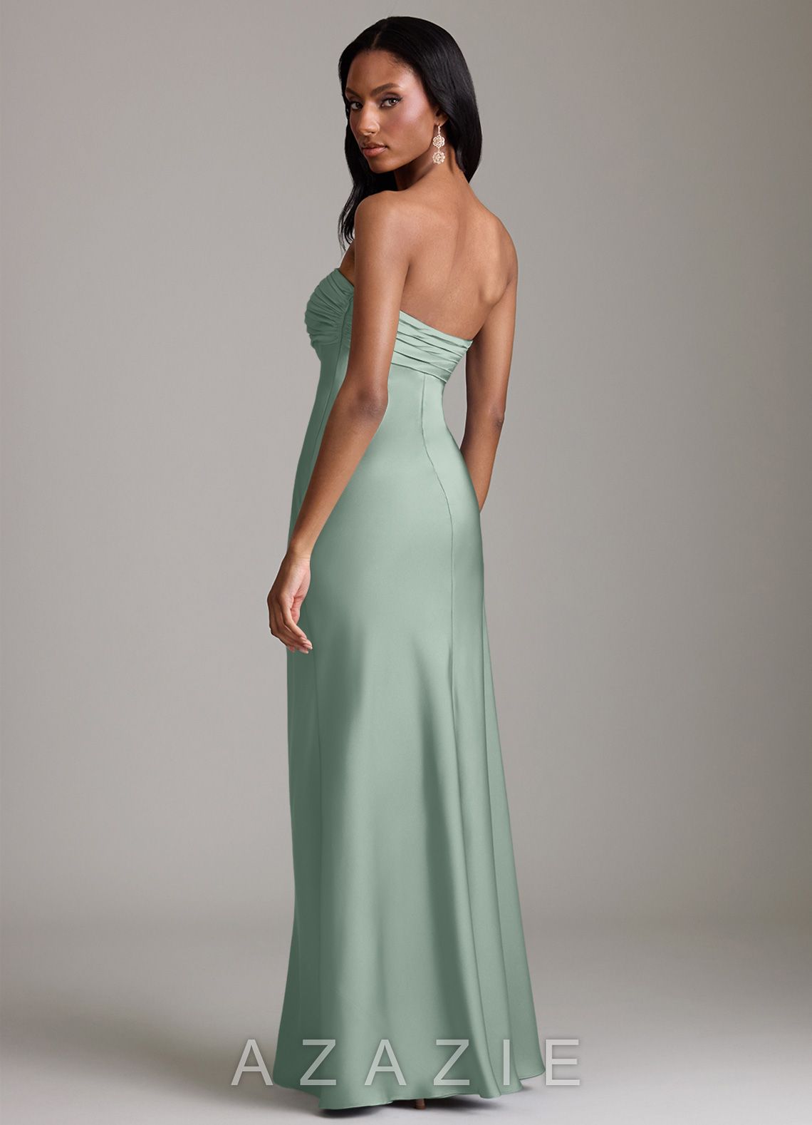Azazie Saylor Agave Mermaid Strapless Stretch Satin Dress agave