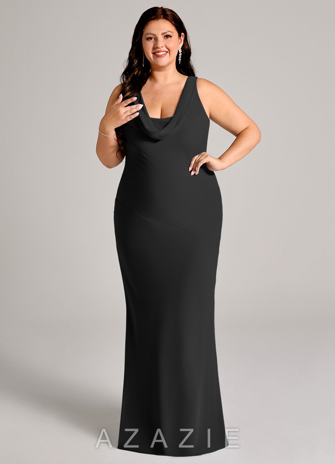 Azazie Rylina Black Mermaid Pleated Chiffon Dress black