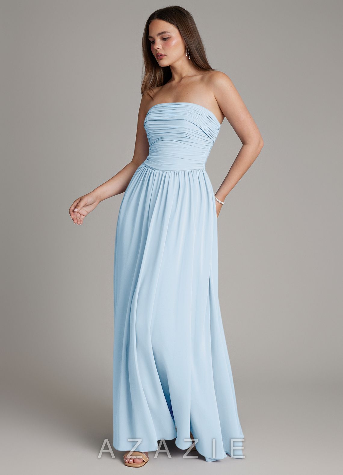 Azazie Andreina Sky Blue A-Line Pleated Chiffon Dress sky_blue