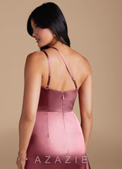 Azazie Latrice Desert Rose Sheath One Shoulder Metallic Satin Dress desert_rose
