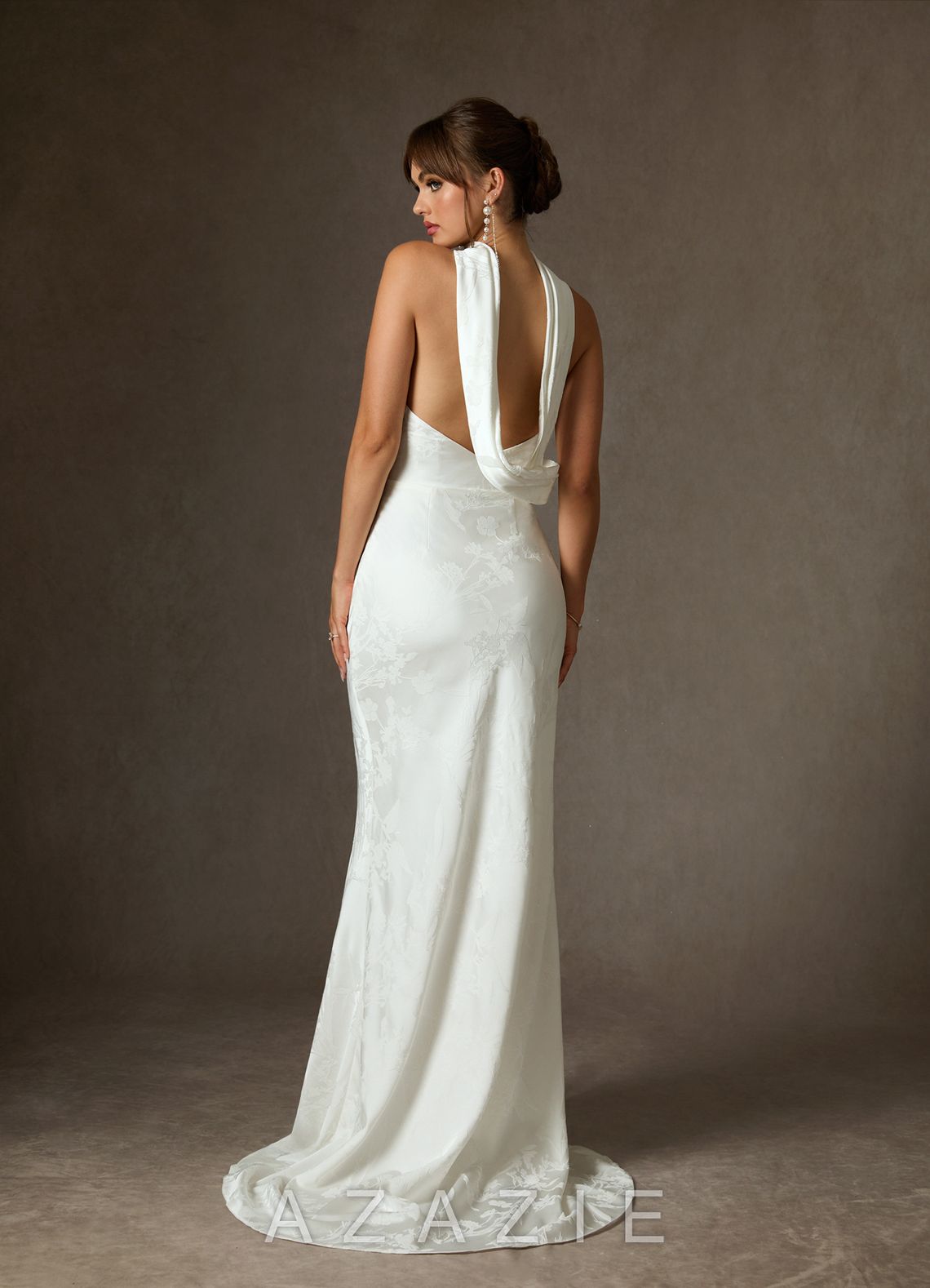Azazie Keala Diamond White Sheath Strapless Floral Jacquard Dress diamond_white