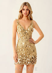 Viennejoie Champagne Beading Sequin Embroidery Open Back Mini Dress