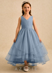 Azazie Seraphina Dusty Blue A-Line Pleated Tulle Dress