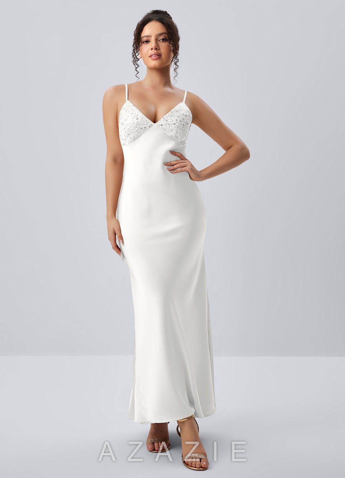 Paloma White Satin Beading Back Bow Summer Maxi Dress
