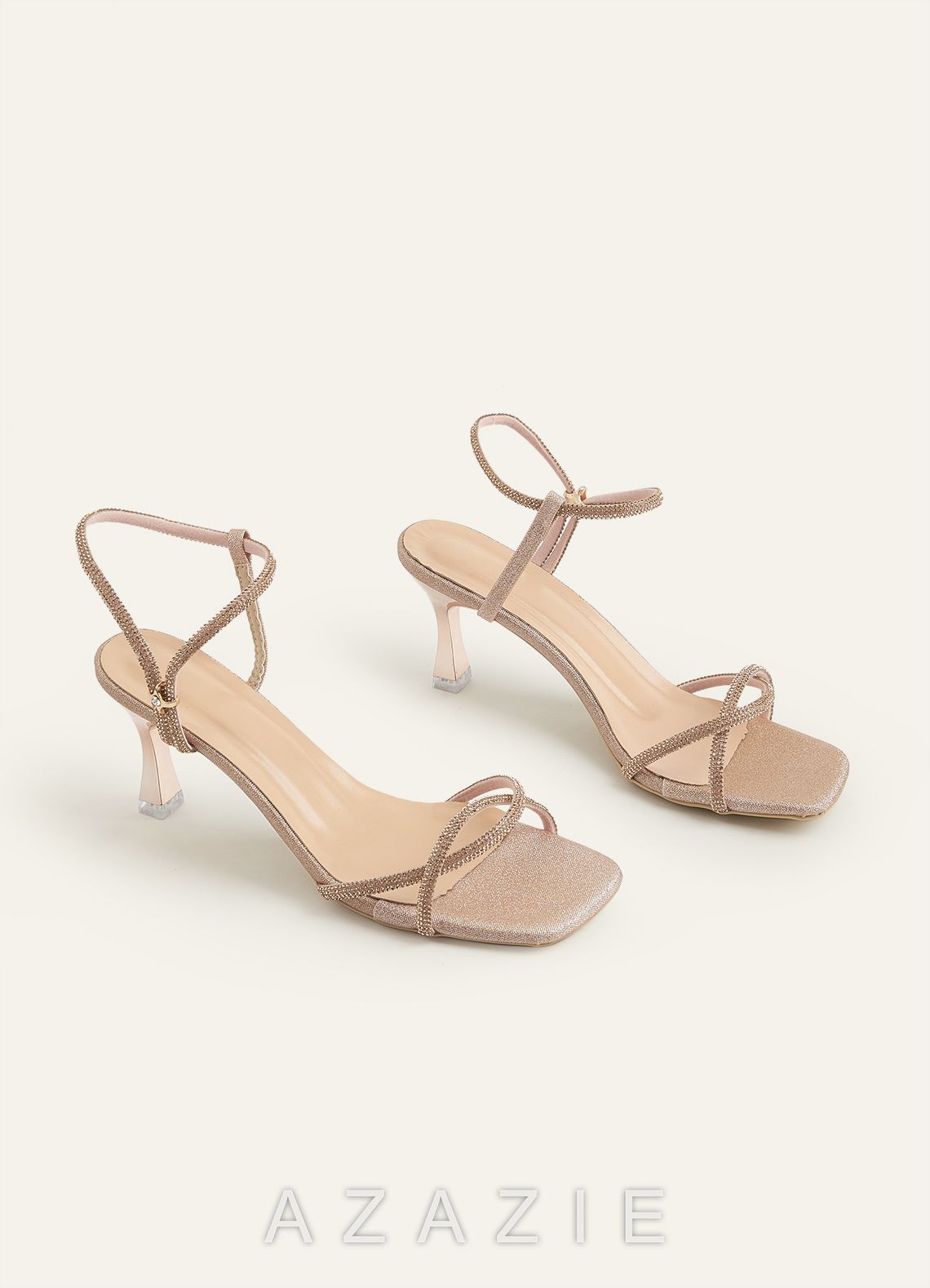 Glitter and Metallic Ankle Strap Kitten Heels