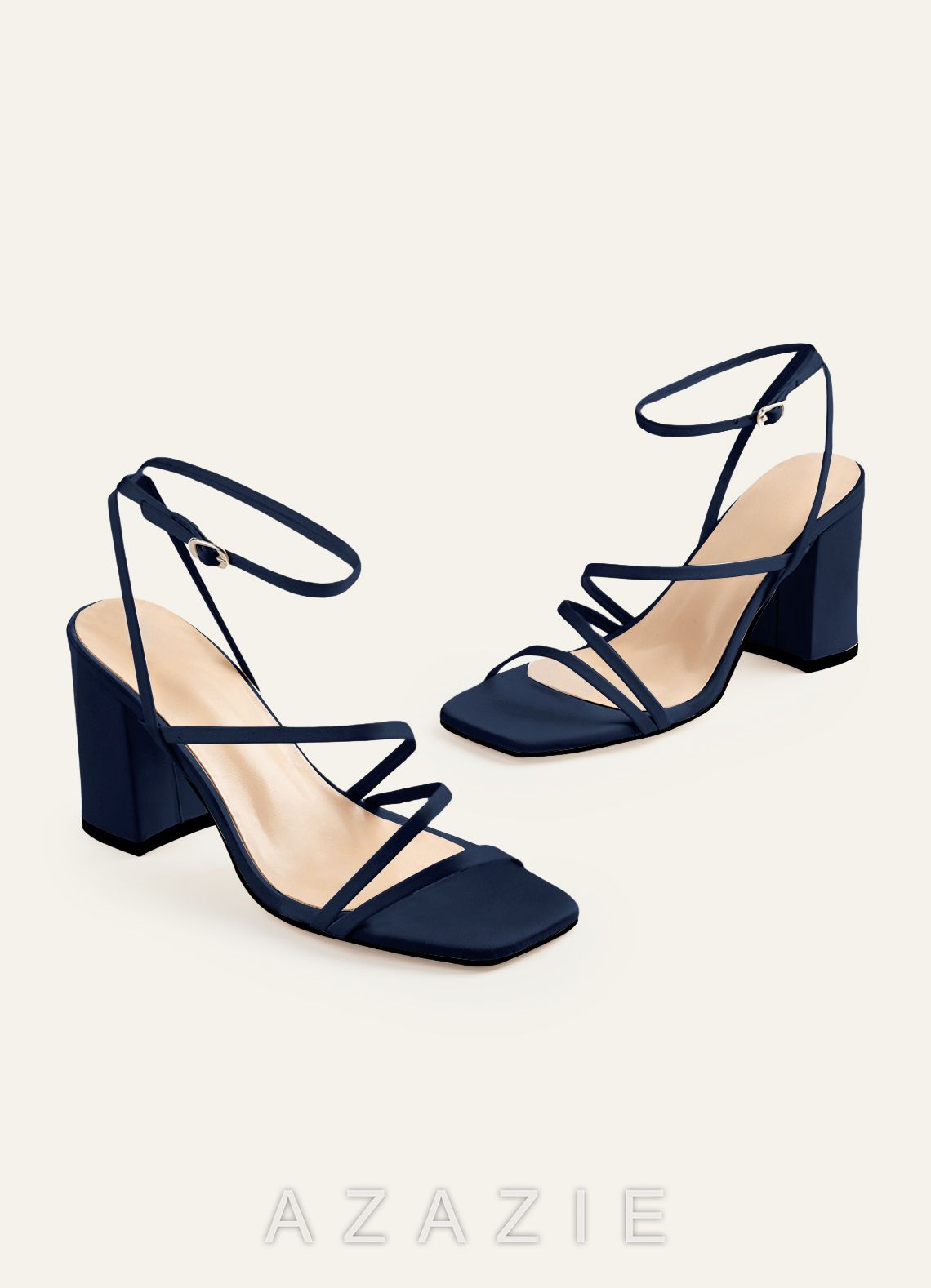 Matching Color Matte Satin Ankle Strap Block Heel Sandals  dark_navy