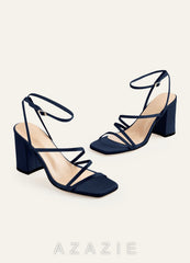 Matching Color Matte Satin Ankle Strap Block Heel Sandals  dark_navy