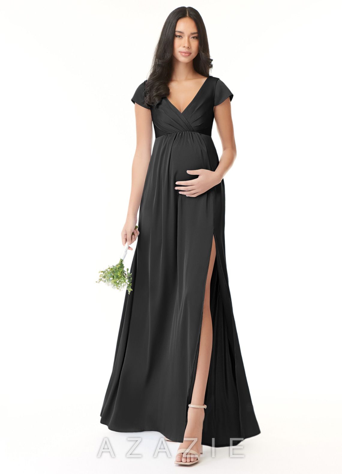 Azazie Allessia Stretch Satin Dress A-Line Pleated Stretch Satin Floor-Length Dress