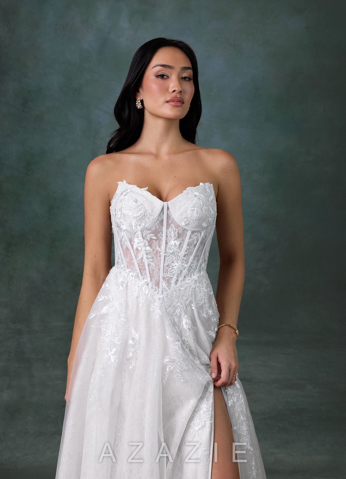 Azazie Ivonnah Diamond White A-Line Strapless Tulle Dress
