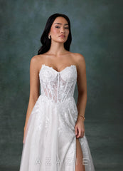 Azazie Ivonnah Diamond White A-Line Strapless Tulle Dress
