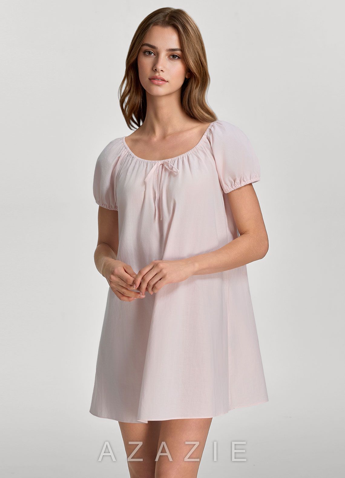 Woven Cotton Puff Sleeve Nightgown  blushing_pink