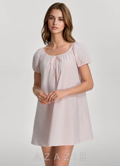 Woven Cotton Puff Sleeve Nightgown  blushing_pink