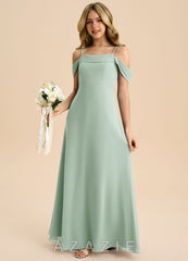 Azazie Anselie Junior Agave A-Line Off the Shoulder Chiffon Dress agave