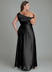 Azazie Emerson Black Mermaid Off the Shoulder Metallic Satin Dress black