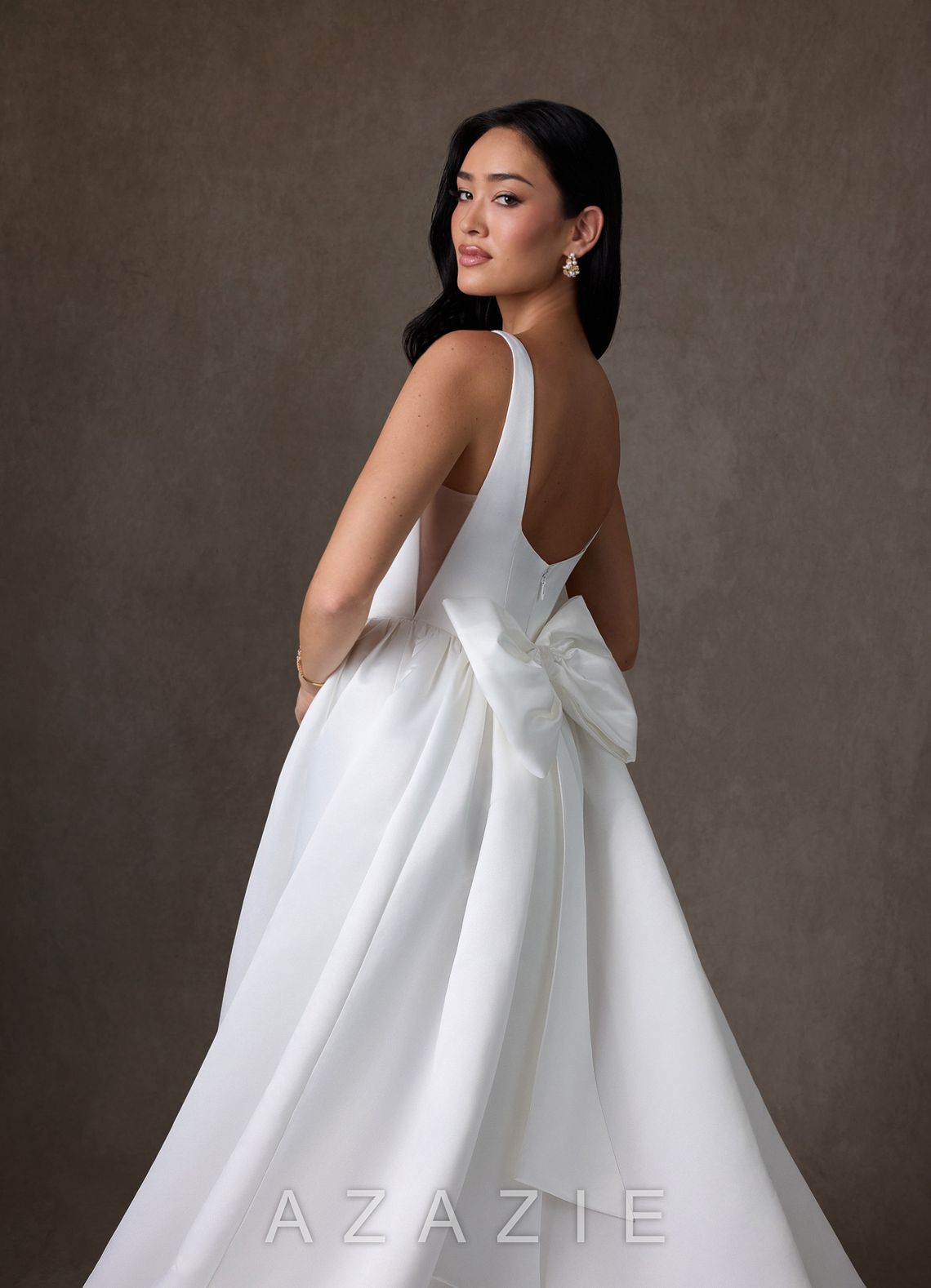 Azazie Skylin Diamond White Ball-Gown with Pockets Satin Dress diamond_white