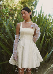 Azazie Regina Antique White A-Line with Pockets Floral Jacquard Dress antique_white