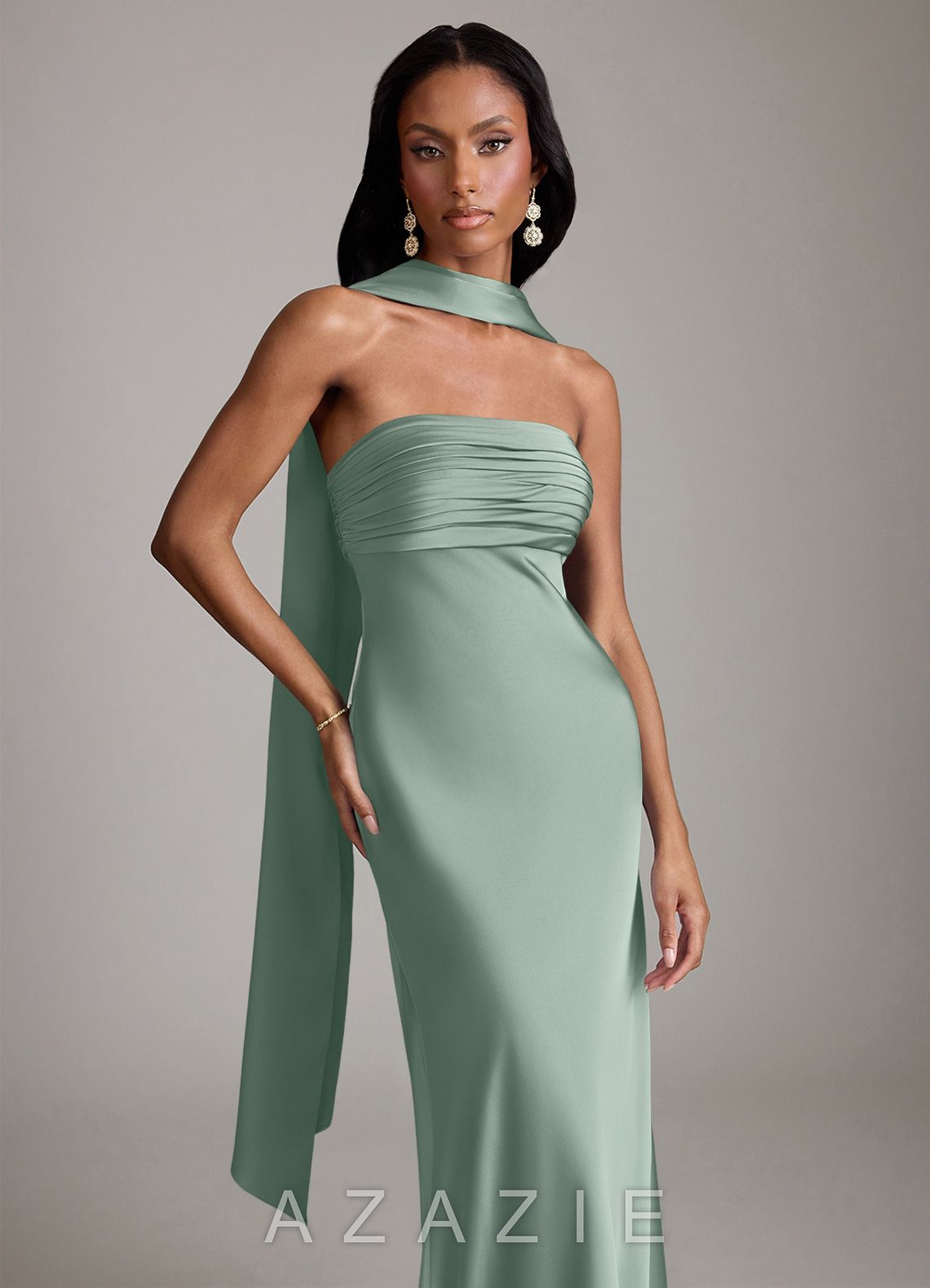 Azazie Saylor Agave Mermaid Strapless Stretch Satin Dress