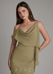 Azazie Yura Moss Green Mermaid Off the Shoulder Chiffon Dress moss_green