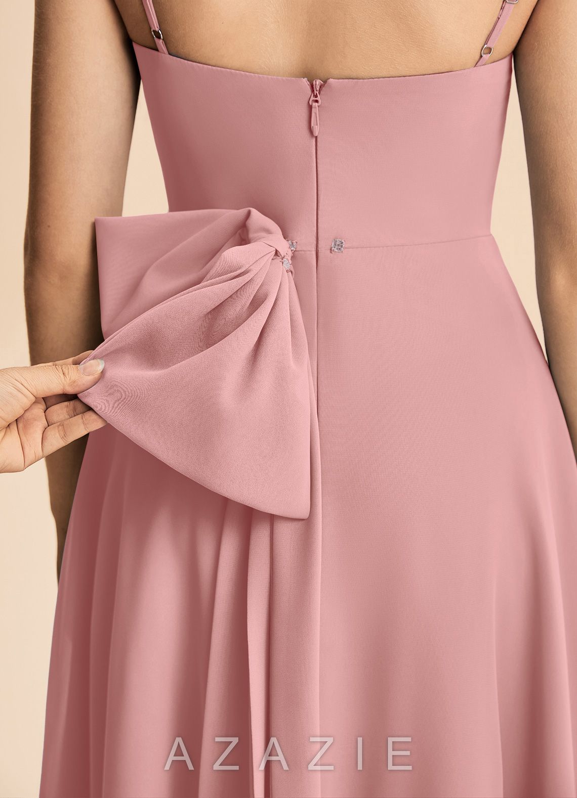 Azazie Bear Junior Dusty Rose A-Line Pleated Chiffon Dress dusty_rose