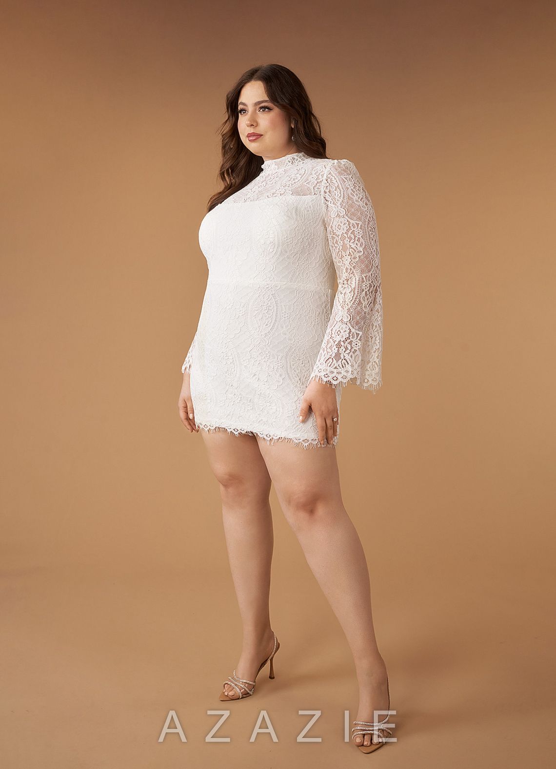 Azazie Ivie Diamond White Sheath High Neck Lace Dress diamond_white