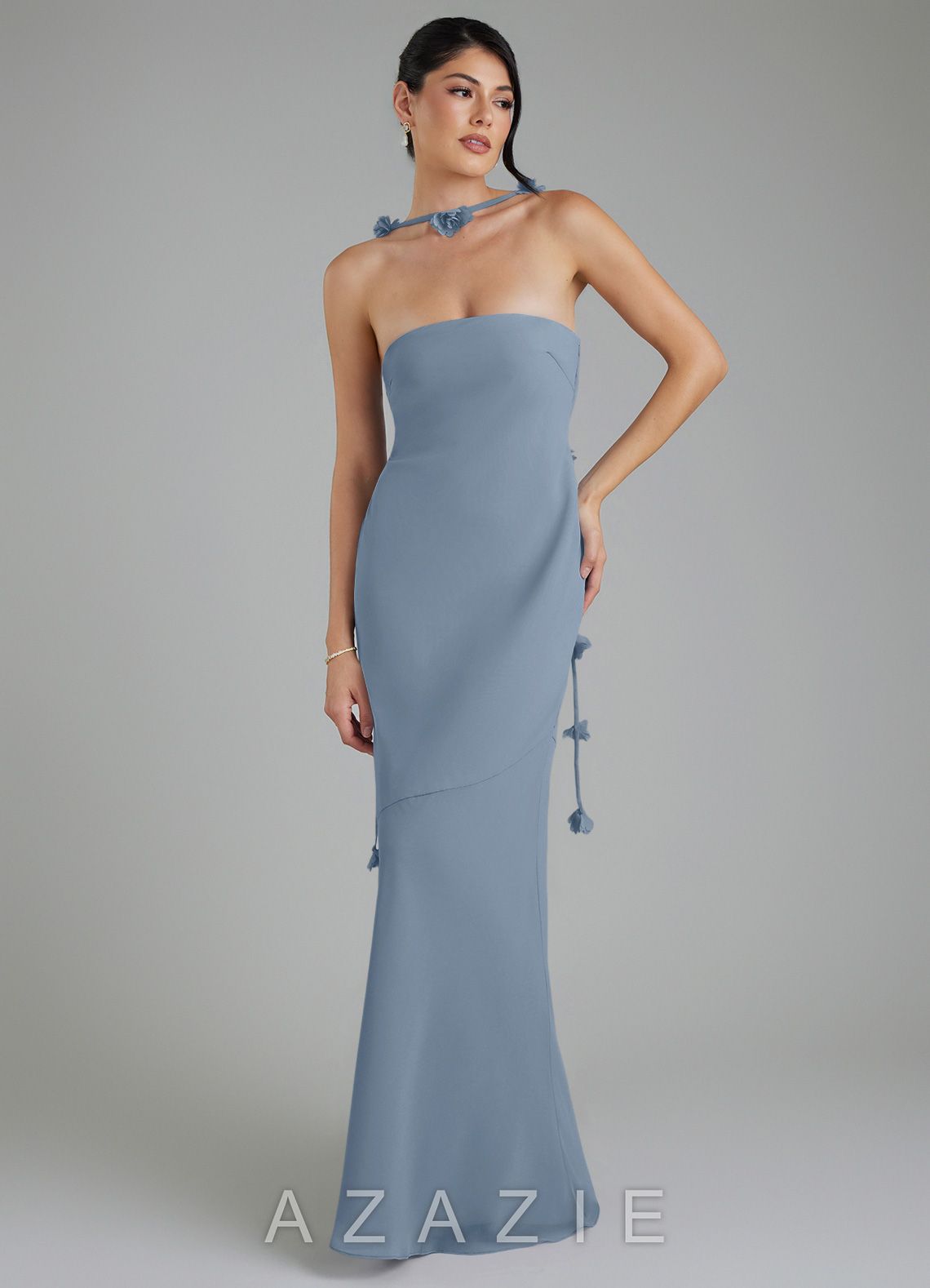 Azazie Annalise Dusty Blue Mermaid Chiffon Dress