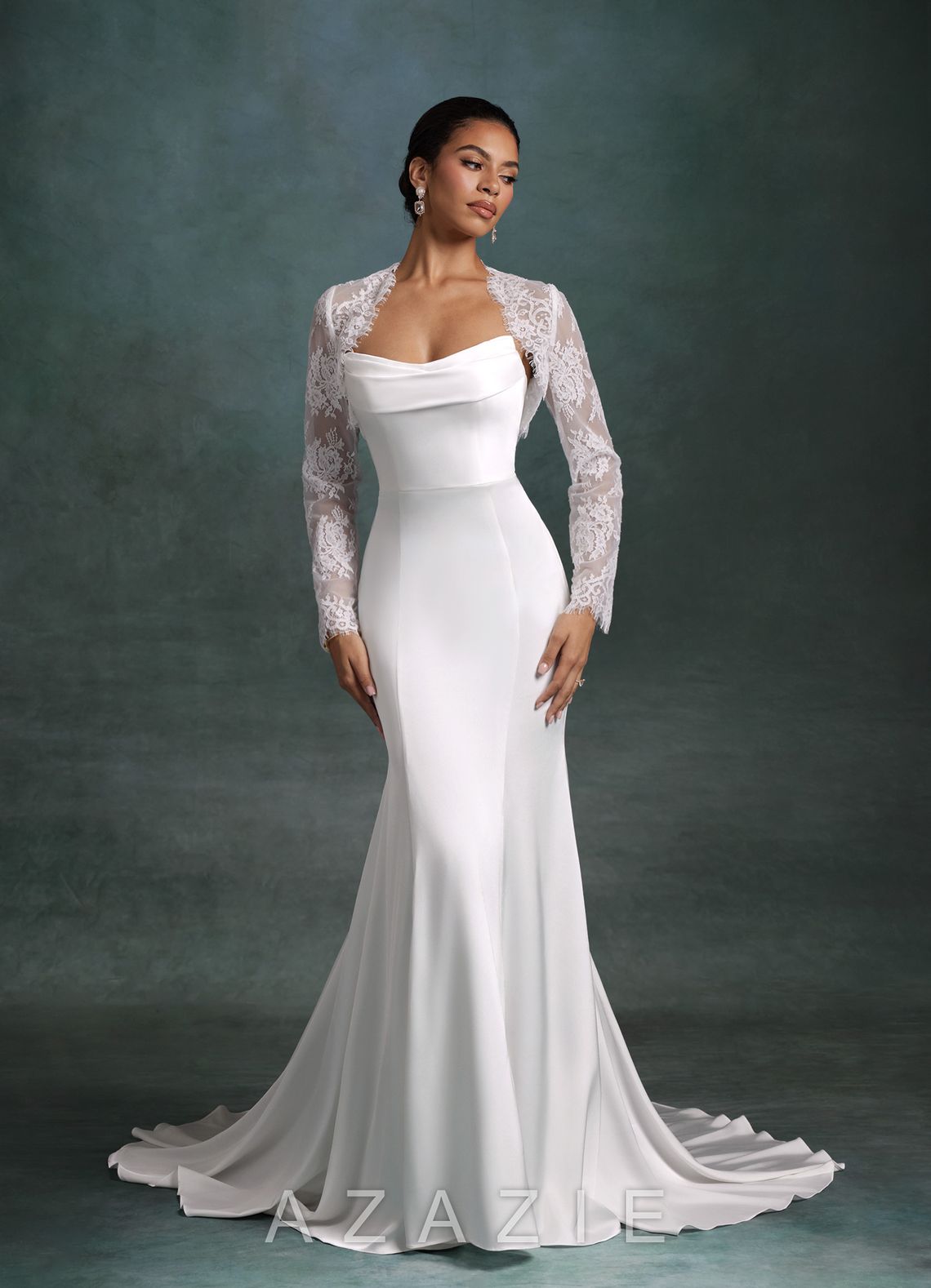 Azazie Tessa Diamond White Mermaid Strapless Stretch Satin Dress
