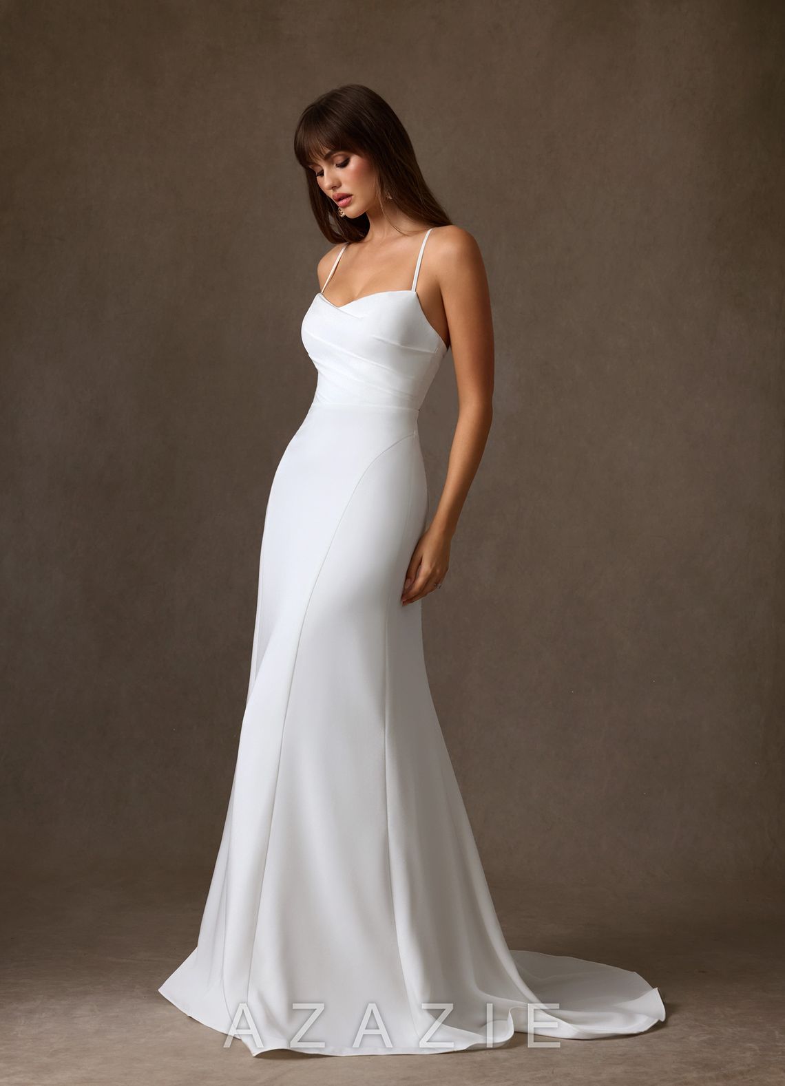 Azazie Tara Diamond White A-Line Crepe Back Satin Dress