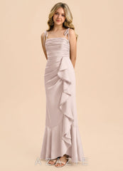 Azazie Ryan Junior Blushing Pink Sheath Bow Stretch Satin Dress