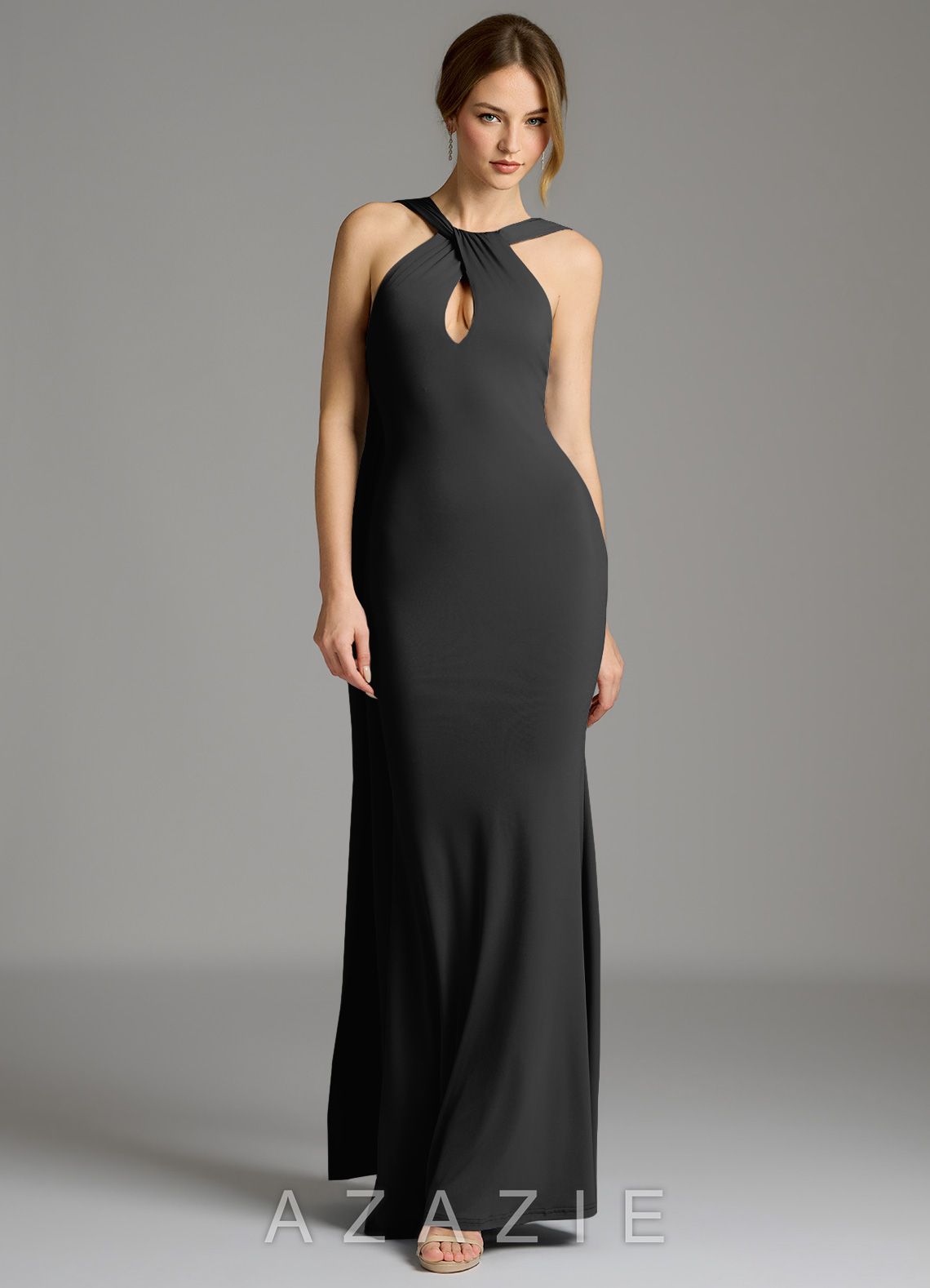 Azazie Sable Black Mermaid Pleated Premium Stretch Jersey Dress black