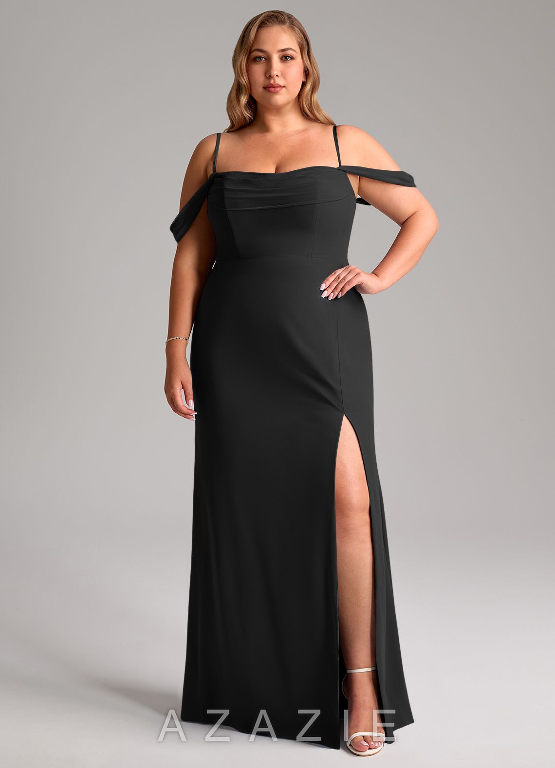 Azazie Saige Black A-Line Off the Shoulder Chiffon Convertible Dress black