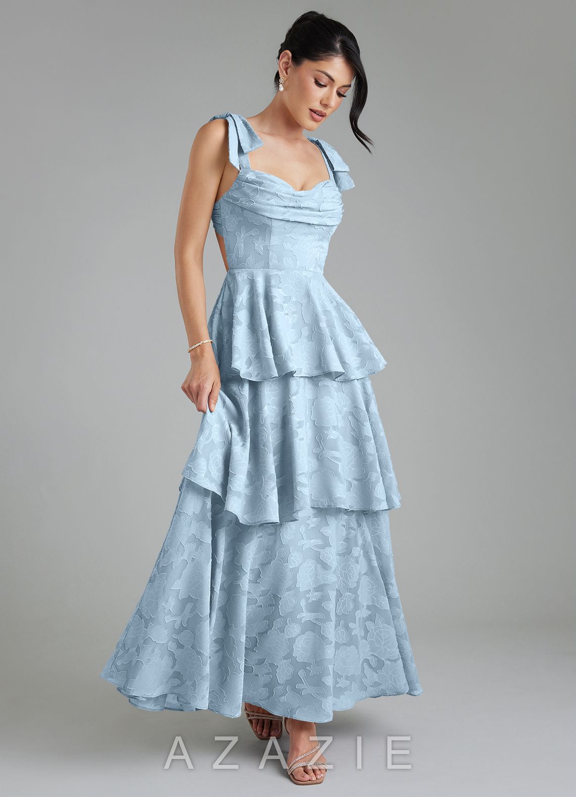 Azazie Jude Sky Blue A-Line Sweetheart Neckline Floral Burnout Dress sky_blue