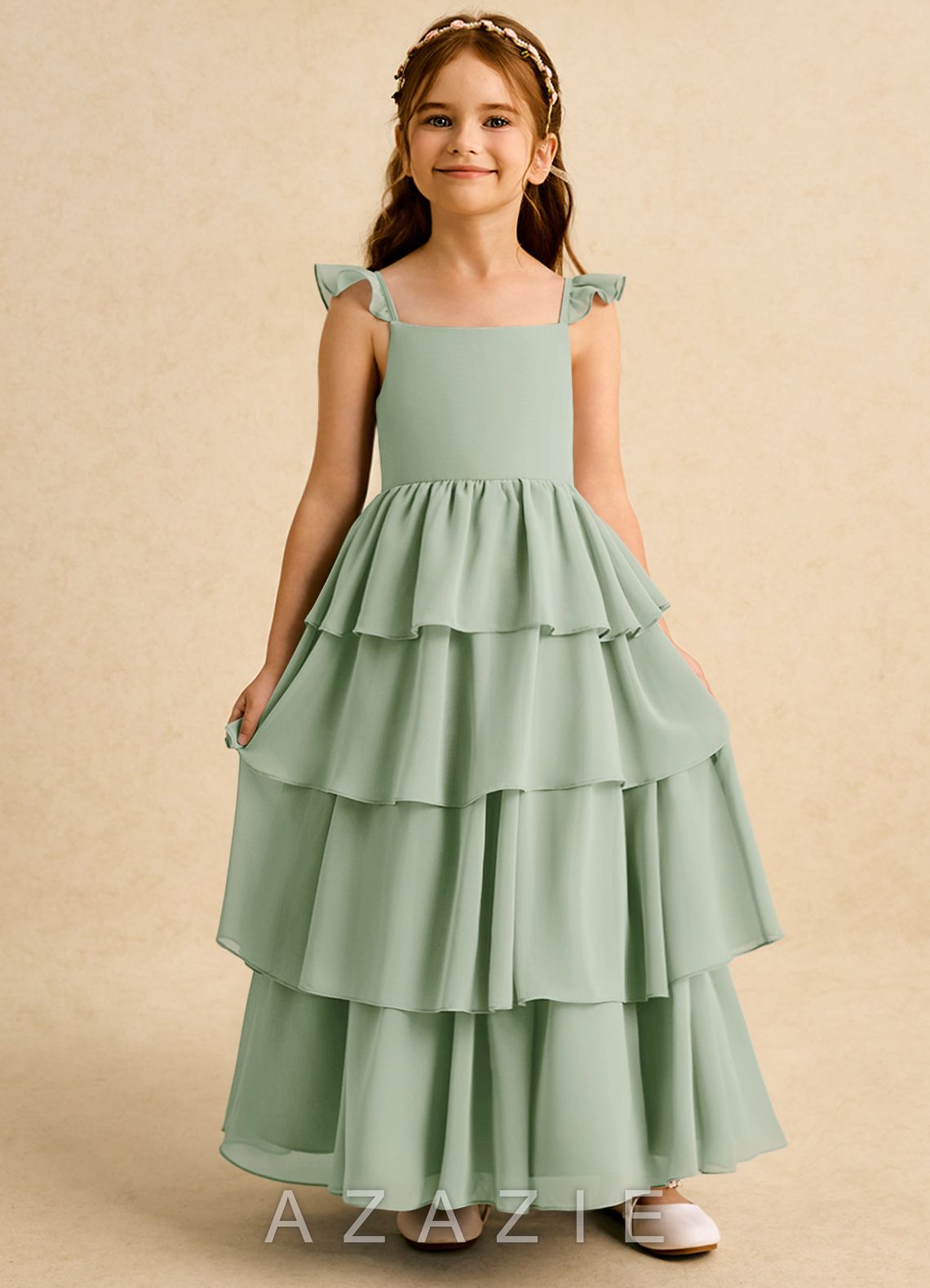Azazie Boba Dusty Sage A-Line Square Neckline Chiffon Dress dusty_sage