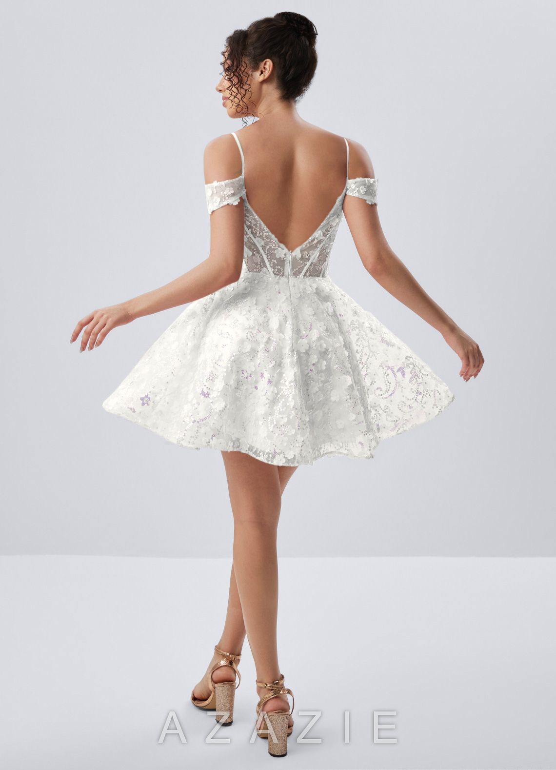 Kaelaniora White Sequin Embroidery 3D Flowers Tulle Corset Mini Dress