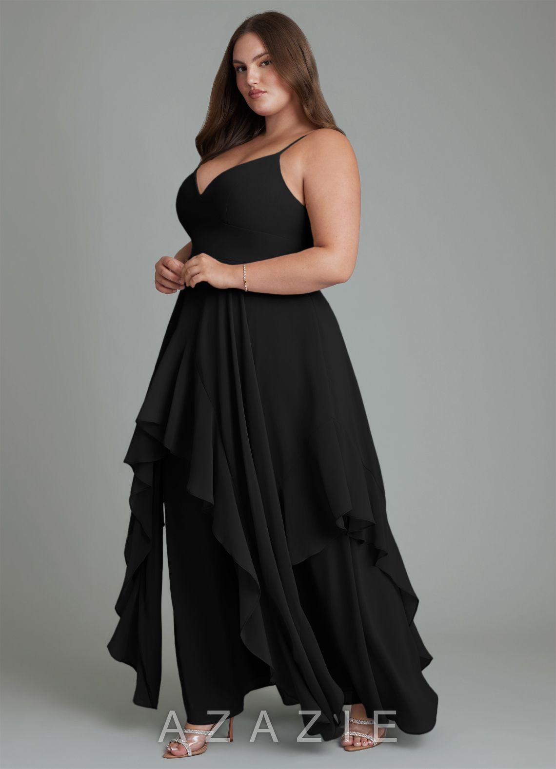 Azazie Zaina Black A-Line Chiffon Dress black