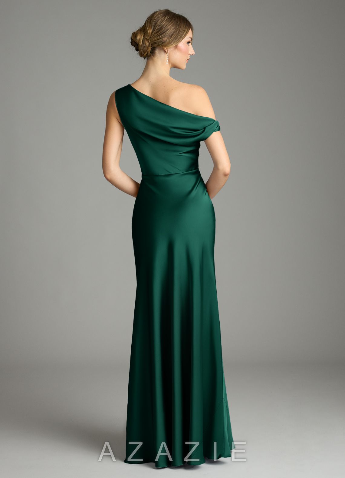 Azazie Emerson Emerald Mermaid Off the Shoulder Stretch Satin Dress emerald