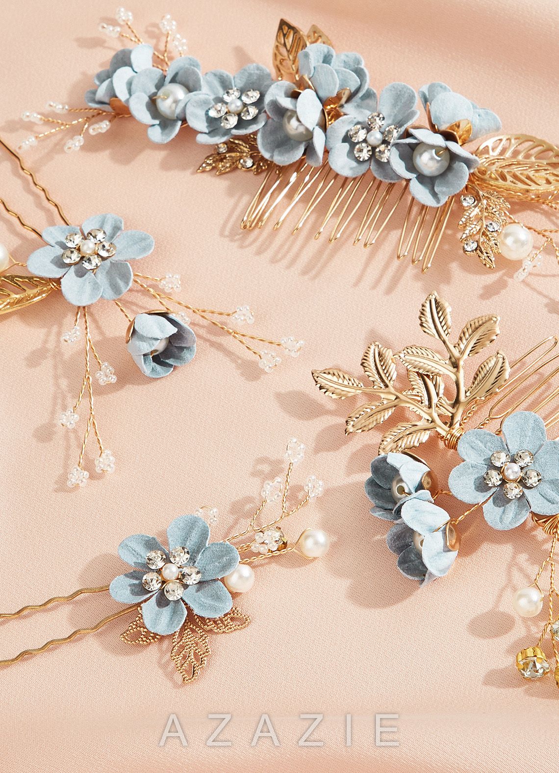 Blue Floral Hair Comb Set