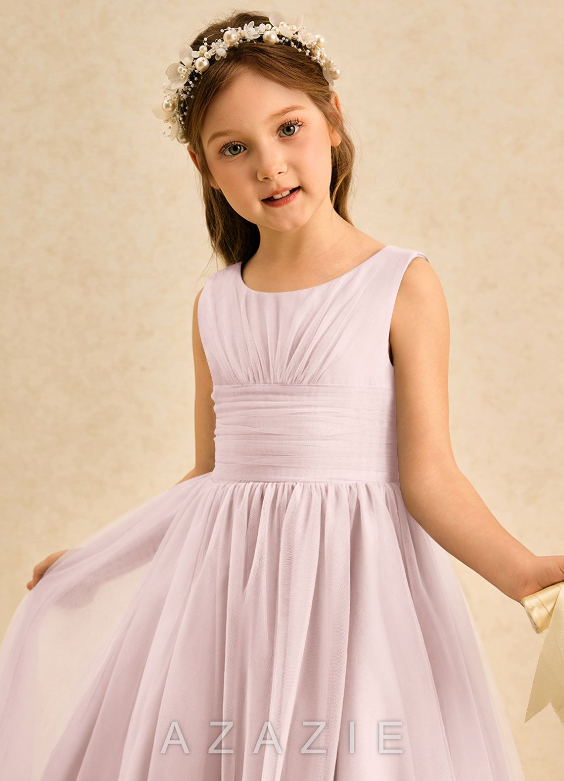 Azazie Macaron Blushing Pink A-Line Pleated Tulle Dress blushing_pink