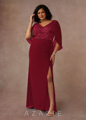Azazie Laina Burgundy Mermaid Lace Chiffon Dress burgundy