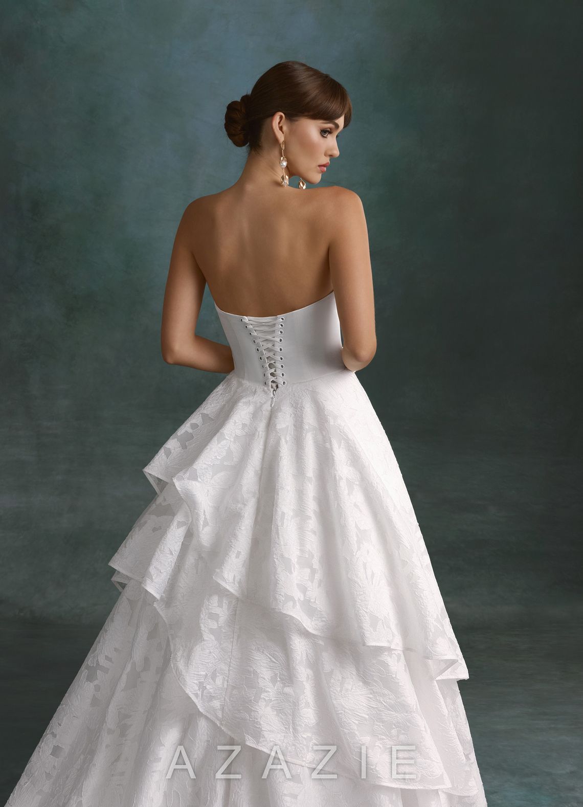 Azazie Cally Diamond White Ball-Gown Strapless Floral Burnout Dress diamond_white