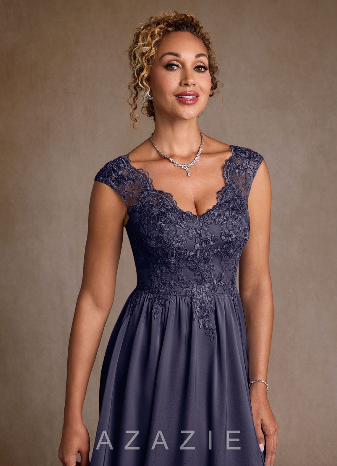Azazie Amethyst Stormy A-Line Lace Dress stormy