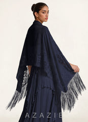 Azazie Floral Lace Tassel Shawl  navy
