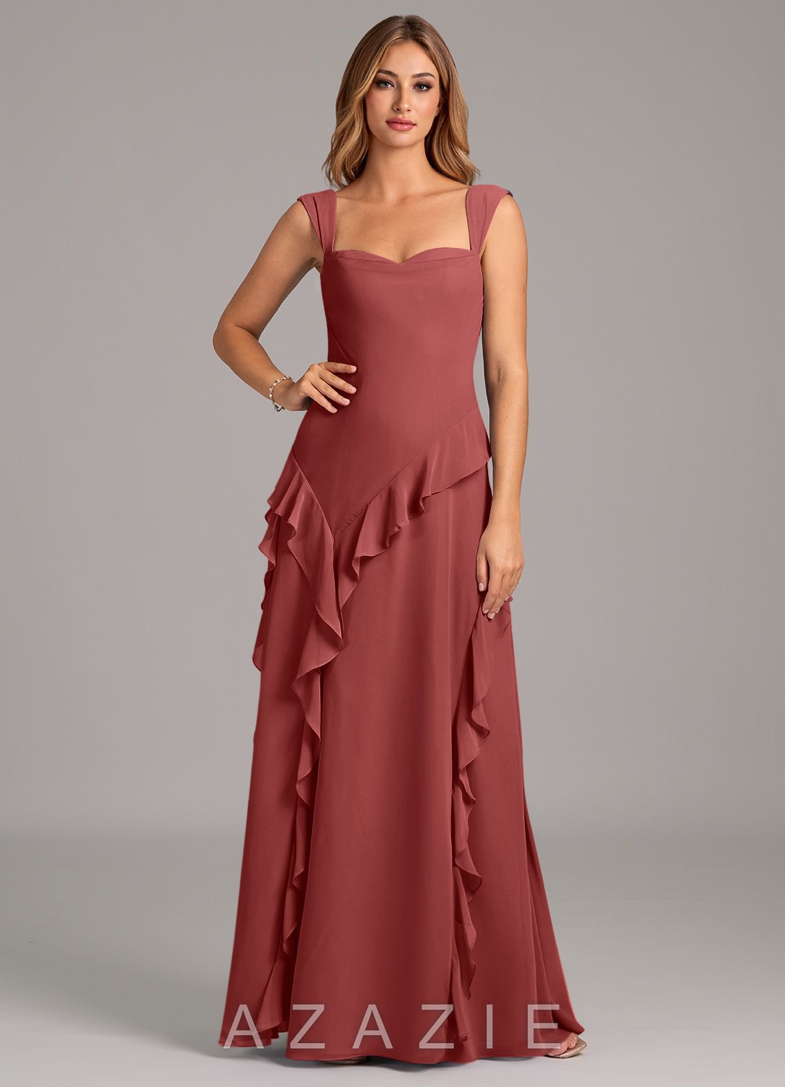 Azazie Sloane Terracotta A-Line Sweetheart Neckline Chiffon Dress terracotta