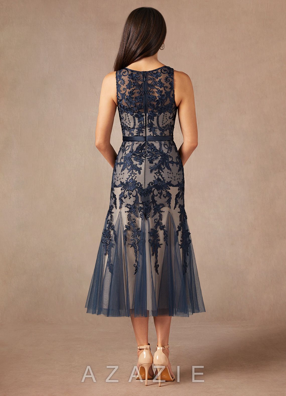 Azazie Herrin Dark Navy Champagne Mermaid Lace Dress dark_navy/champagne