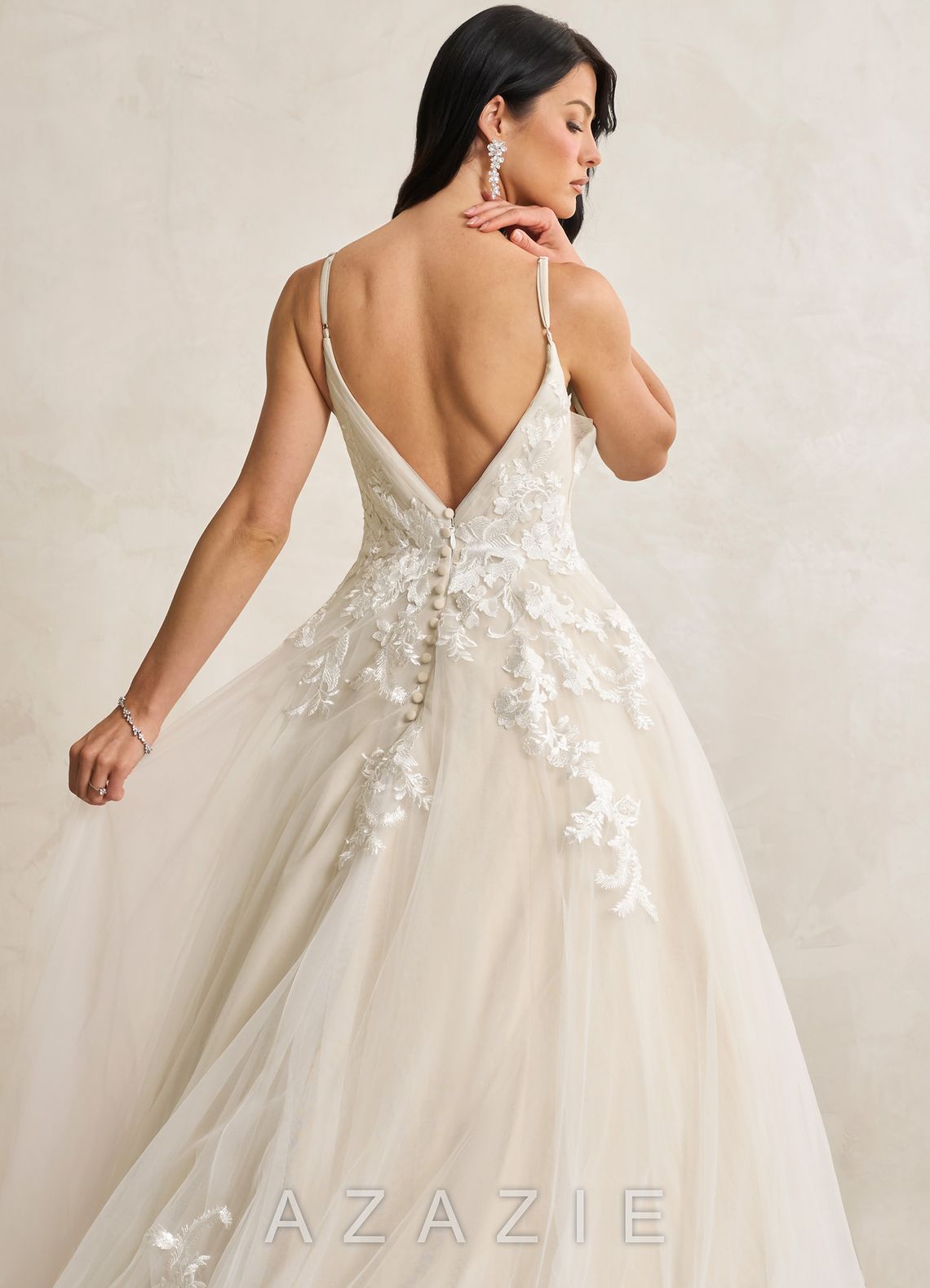 Azazie Rhodes Wedding Dress Diamond White Champagne A-Line V-Neck Sequins Tulle Dress diamond_white/champagne