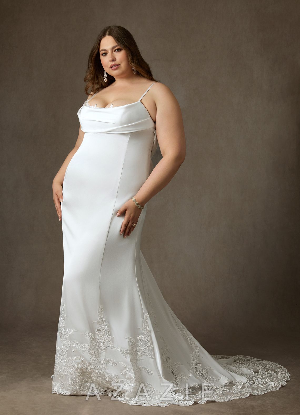Azazie Eliora Diamond White Fit and Flare Stretch Satin Dress diamond_white