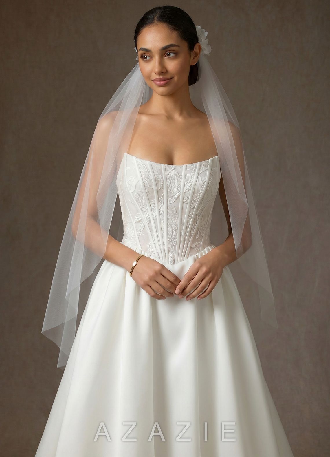 Double Layer Lace Applique Tulle Waltz Veil  diamond_white