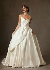 Azazie Allira Antique White Ball-Gown Strapless Floral Jacquard Dress