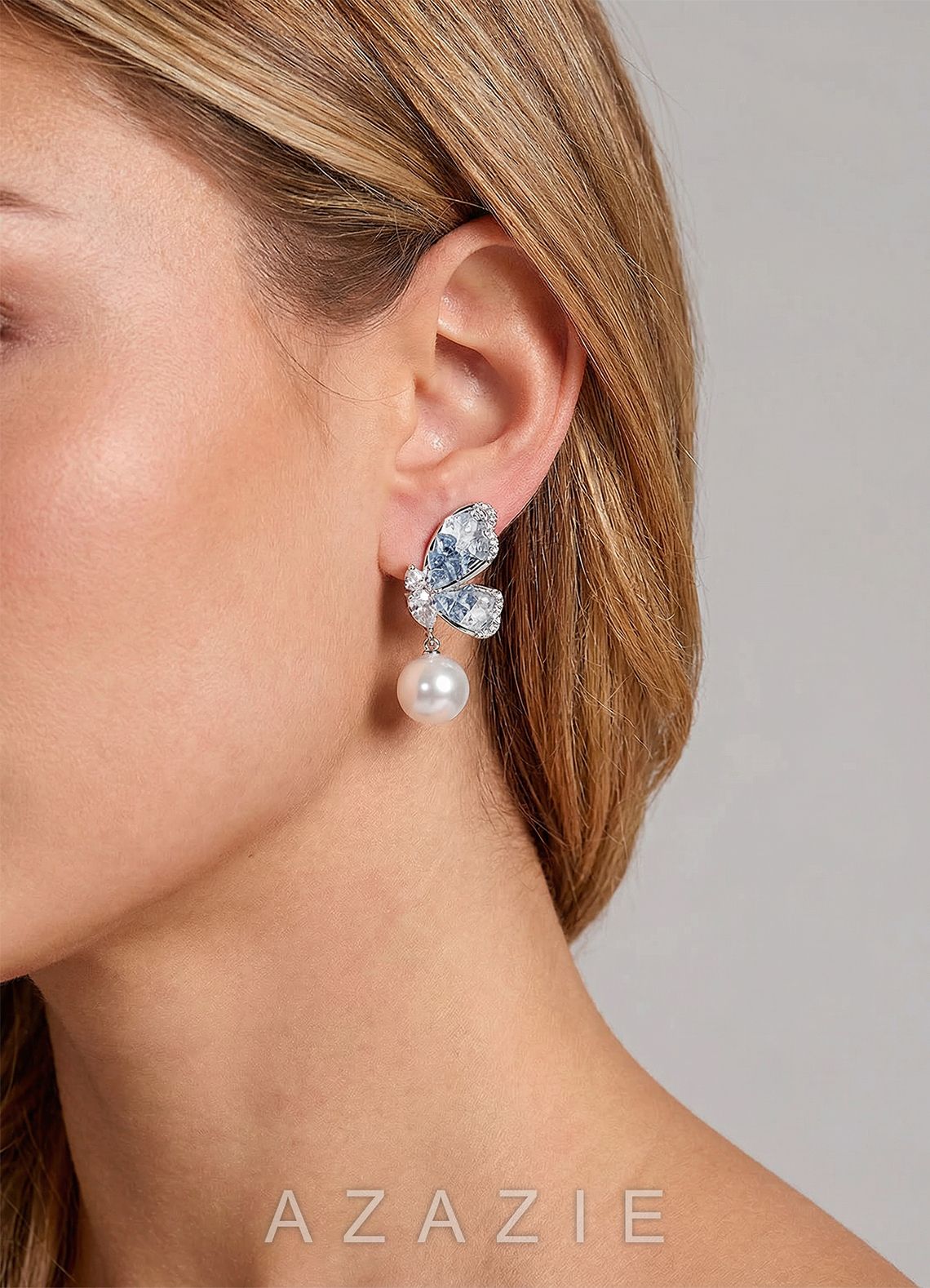 Something Blue Butterfly Wing Drop Earrings  silver