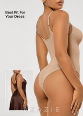 Thin Strap Seamless Invisible Thong Bodysuit  warm_nude
