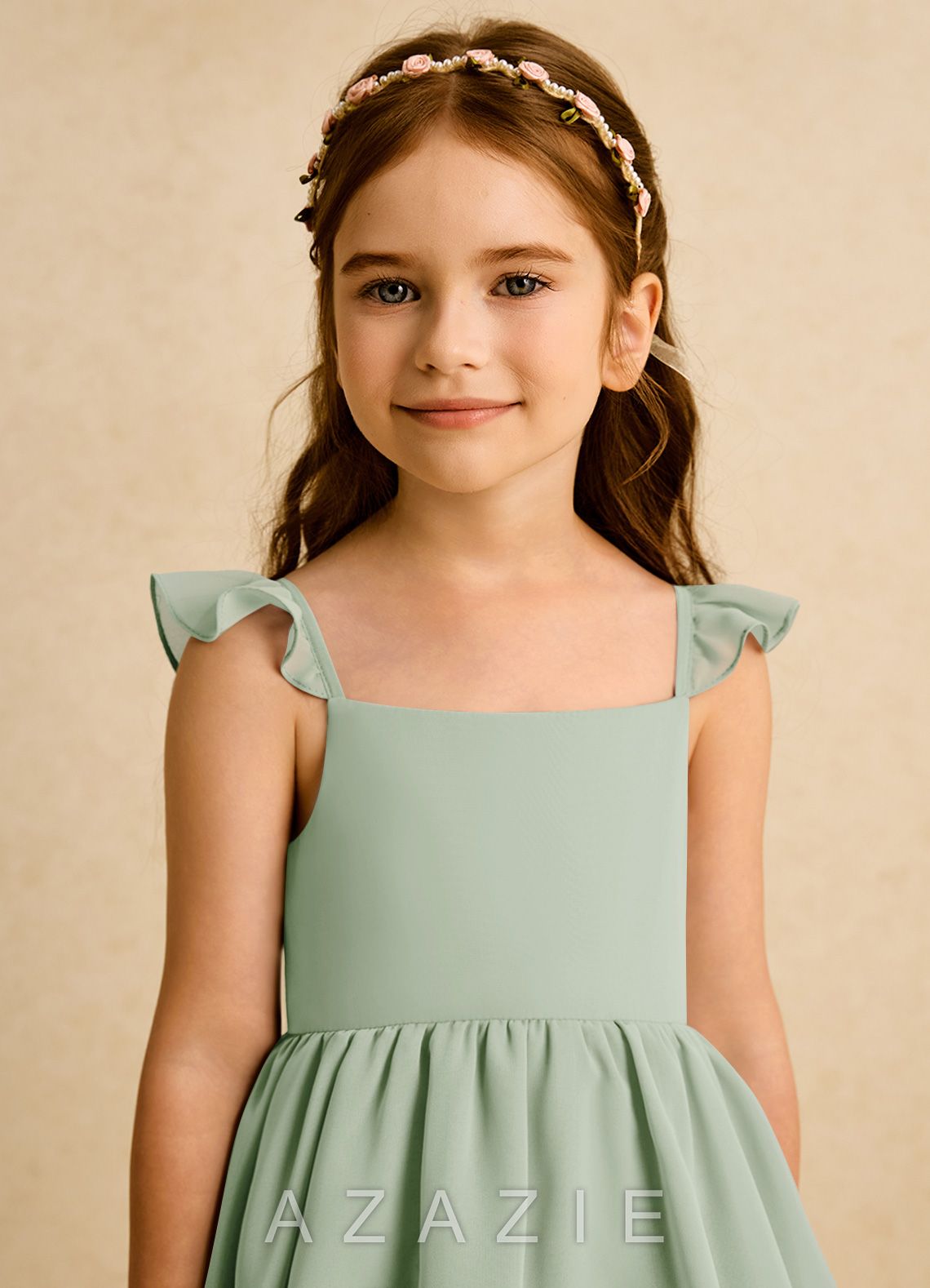 Azazie Boba Dusty Sage A-Line Square Neckline Chiffon Dress dusty_sage